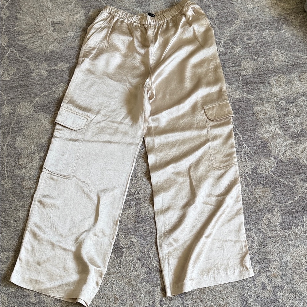 Zara Women’s Light Beige Cargo Pants - Casual Wide Leg